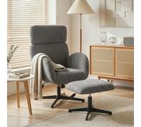 HOMCOM Swivel Armchair with Footstool, Rocking Accent Chair - Grey