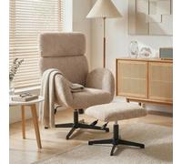 Homcom Swivel Armchair With Footstool, Rocking Accent Chair, Light Brown