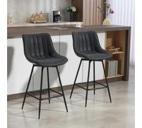 HOMCOM Swivel Bar Stools Set of 2, PU Leather Upholstered Bar Chairs, Black - Black