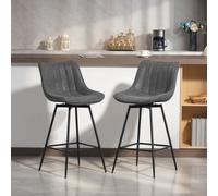 HOMCOM Swivel Bar Stools Set of 2, PU Leather Upholstered Bar Chairs, Grey