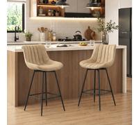 HOMCOM Swivel Bar Stools Set of 2, PU Leather Upholstery, Light Brown