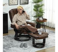 HOMCOM Swivel Manual Recliner and Footrest Set PU Leather Chair Brown