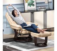 HOMCOM Swivel Manual Recliner and Footrest Set PU Leather - Beige - PU leather - 79W x 80D x 102Hcm