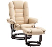 Homcom Swivel Manual Recliner And Footrest Set Pu Leather Lounge Chair Beige