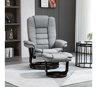Homcom Swivel Manual Recliner And Footrest Set Pu Leather Lounge Chair Grey