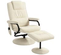 HOMCOM Swivel Recliner Chair and Footstool, Faux Leather Massage Recliner Armchair with Remote Control and Round Wrapped Base, Cream White