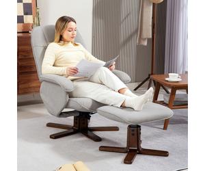 HOMCOM Swivel Recliner Chair and Footstool Linen-touch Fabric - Linen (100% polyester), eucalyptus wood - Contemporary