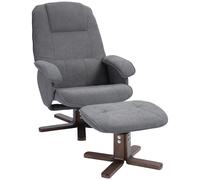 HOMCOM Swivel Recliner Chair and Footstool Linen-touch Fabric Wooden Base, Grey