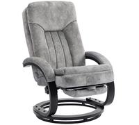 HOMCOM Swivel Recliner Chair with Footrest, Manual Recliner Armchair with Wooden Base, Plush Velvet Upholstered Reclining Chair for Living Room, Bedroom, Office, Grey