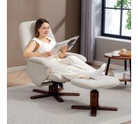 HOMCOM Swivel Recliner Chair with Footstool and Wooden Base, Beige