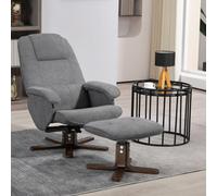 HOMCOM Swivel Recliner Chair and Footstool Linen-touch Fabric Wooden Base, Grey