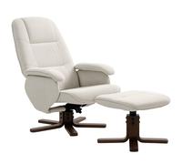 Homcom Swivel Recliner Chair With Footstool And Wooden Base, Beige