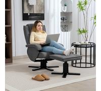 Portland Grey Velvet Upholstered Swivel Rocker Recliner Chair with Footstool - Size: Single - Wilko