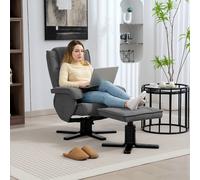Portland Grey Velvet Upholstered Swivel Rocker Recliner Chair with Footstool - Size: Single - Wilko