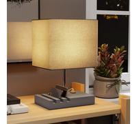 Homcom Table Lamp With 3 Slots, Bedside Lamp With Solid Wood Base, Grey