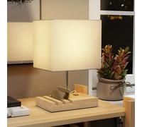 HOMCOM Table Lamp with 3 Slots, Bedside Lamp with Solid Wood Base - White