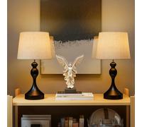 HOMCOM Bedside Lamps Set of 2, Modern Table Lamps with 3 Colour Temperatures, USB A+C Charging Ports and Linen Shade for Living Room Bedroom Office, Black