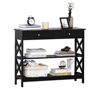 HOMCOM Table Sofa Desk w/ Shelves Drawers for Living Room Entryway Bedroom in Black HOMCOM Black