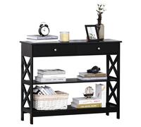 Homcom Table Sofa Desk W/ Shelves Drawers For Living Room Entryway Bedroom In Black Black