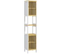 Tall Bathroom Cabinet Bamboo Cupboard with Adjustable Shelves, White HOMCOM White One Size