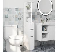 HOMCOM Tall Bathroom Storage Cabinet with Shelf and Drawers, White, Grey - White