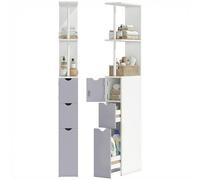 Homcom Tall Bathroom Storage Cabinet With Shelf And Drawers, White, Grey