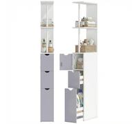 HOMCOM Tall Bathroom Cabinet Freestanding Slim Narrow White and Grey | Bathroom Storage Cabinet, 2-Tier Open Shelf, 2 Drawers, for Small Space, Cupboard Storage Unit