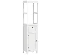 Homcom Slim Bathroom Storage Cabinet With Open Shelves And Drawer, White