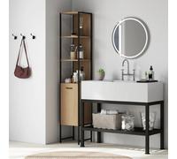HOMCOM Tall Bathroom Cabinet, Slim Bathroom Storage Cabinet with 3 Open Shelves and Adjustable Shelf, Freestanding Storage Cupboard, 33 x 33 x 185 cm, Natural Wood Finish