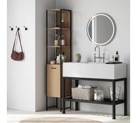 Homcom Tall Bathroom Cabinet With 3 Open Shelves Adjustable Shelf, Natural In Brown Brown One Size