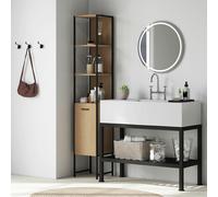 HOMCOM Tall Bathroom Cabinet with 3 Open Shelves Adjustable Shelf, Natural, Multi