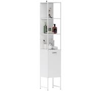 HOMCOM Tall Bathroom Cabinet with 3 Open Shelves Adjustable Shelf, White - White