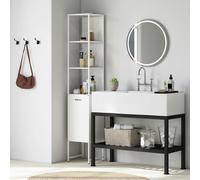 HOMCOM Tall Bathroom Cabinet with 3 Open Shelves Adjustable Shelf, White - White - Tall bathroom cabinet - Particleboard, steel