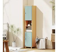 Homcom Tall Bathroom Cabinet With Adjustable Shelves And Open Shelves, Green In Natural Natural One Size