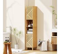 Homcom Tall Bathroom Cabinet With Open Compartments And Adjustable Shelves In Natural Natural