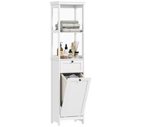 HOMCOM Tall Bathroom Cabinet with Removable Laundry Basket, Slim Bathroom Storage Unit with Tilt-Out Laundry Cabinet, 2 Open Shelves and Drawer, 40 x 30 x 165 cm, White White