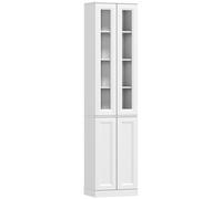 HOMCOM Tall Bathroom Storage Cabinet, 6-Tier Slim Bathroom Cabinet with Adjustable Shelf, 4 Soft-Close Doors, White