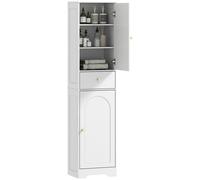 HOMCOM Tall Bathroom Storage Cabinet with Arch Doors Adjustable Shelf White - White
