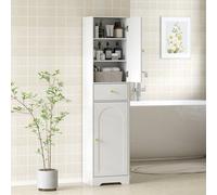 Homcom Tall Bathroom Storage Cabinet With Arch Doors Adjustable Shelf White White
