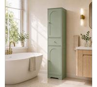 HOMCOM Tall Bathroom Storage Cabinet with Arch Doors and Drawer Light Green