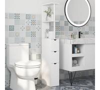 HOMCOM Tall Bathroom Storage Cabinet with Shelf and Drawers, White, Grey - White