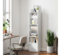 HOMCOM Tall Bookcase, 6-Tier Bookshelf with 3 Adjustable Shelves, White, White
