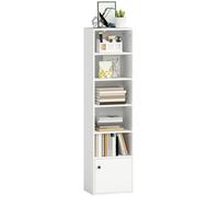 HOMCOM Tall Bookcase, 6-Tier Bookshelf with 3 Adjustable Shelves, White, White