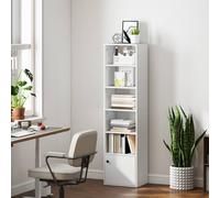 HOMCOM Tall Bookcase, 6-Tier Bookshelf with 3 Adjustable Shelves, White HOMCOM White