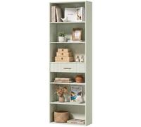 HOMCOM Tall Bookcase with Cubes, 7-Tier Bookshelf with Drawer, Light Green