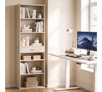HOMCOM Tall Bookcase with Cubes, 7-Tier Bookshelf with Drawer, Oak