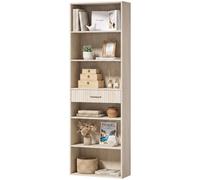 HOMCOM Tall Bookcase with Cubes, 7-Tier Bookshelf with Drawer, Oak