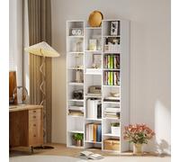 Homcom Tall Bookshelf With 21 Compartments And 10 Adjustable Shelves, White