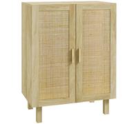 HOMCOM Tall buffet storage cabinet boho design double doors with 3 cane shelves - 73 x 41 x 102 cm