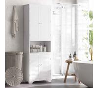 HOMCOM Tall Freestanding Bathroom Cabinet Retro Shutters w/ 3 Compartments Shelves Elevated Base Narrow Organiser White 60L x 30W x 182.5H cm White